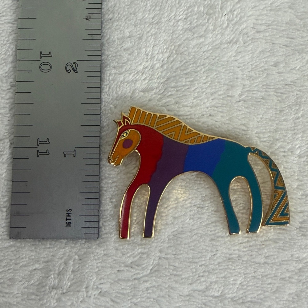 Laurel Burch Caballo Rainbow Horse Enamel Brooch Vintage Gold Tone Pin 8251 - Picture 4 of 6